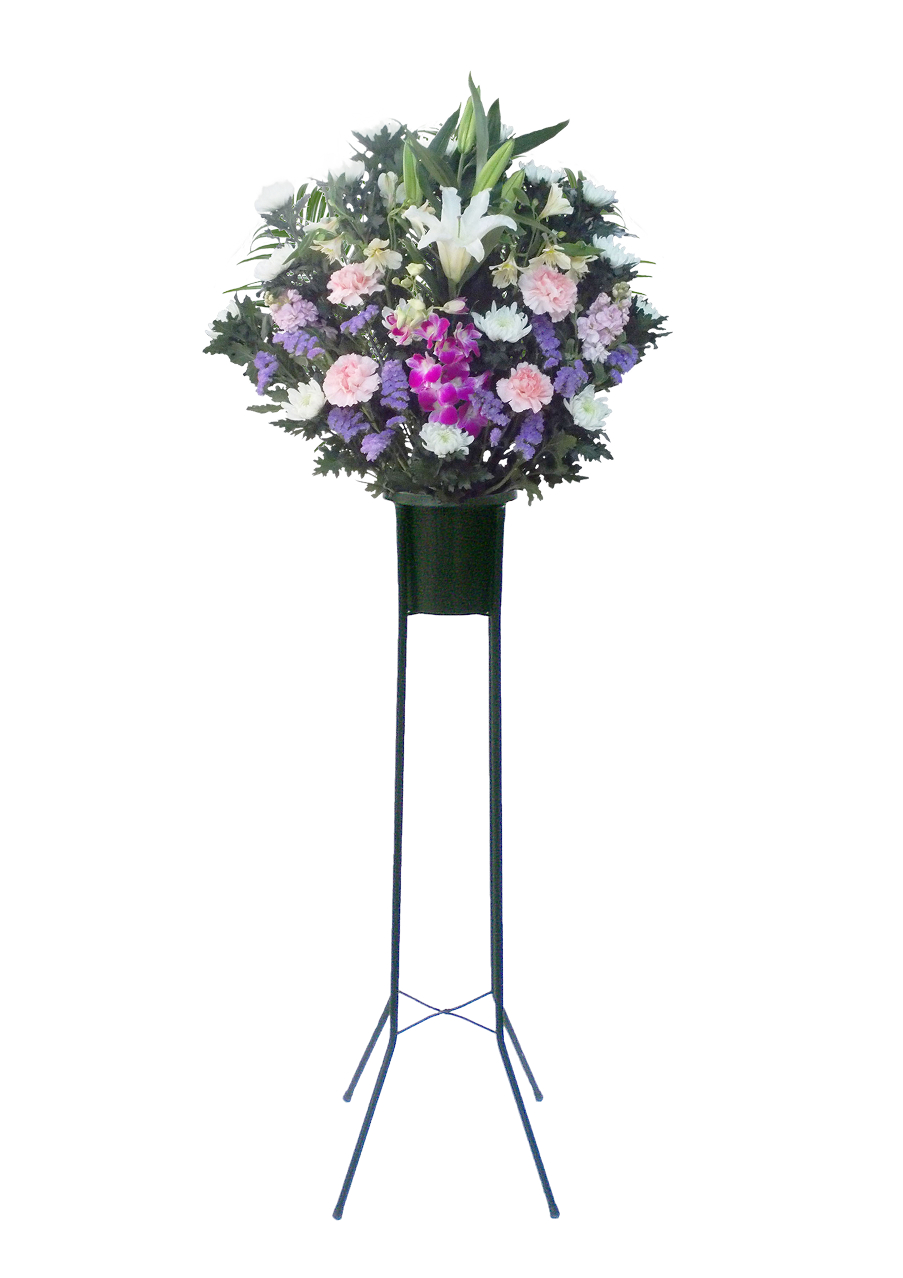 供花A,B - 白百合、ピンクと紫のカーネーション、胡蝶蘭を使用した華やかな供花スタンド